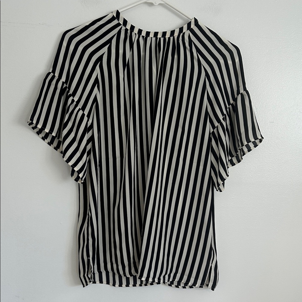 LOFT Black and White Striped Blouse
